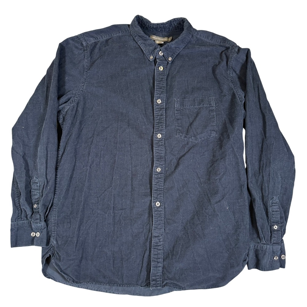 French Connection Mens Navy Blue Corduroy Button Down Shirt Large Long Sleeve